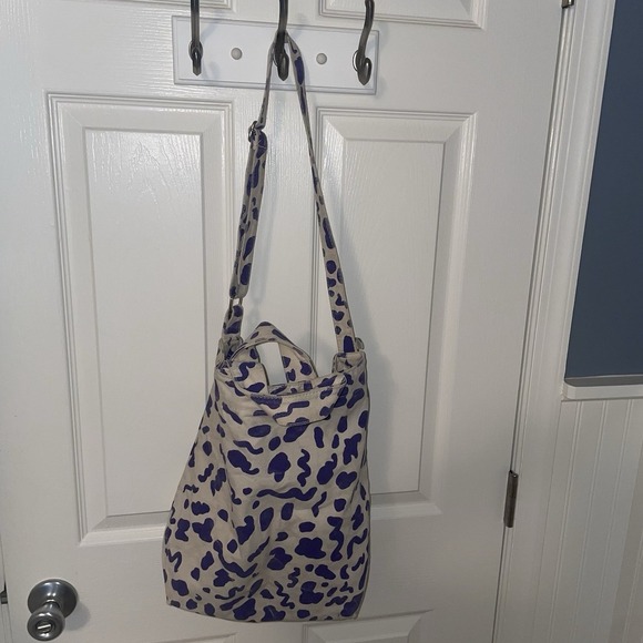 Baggu Duck Bag Shopper Canvas Tote Leopard Print Purple White Machine Washable - Picture 2 of 11